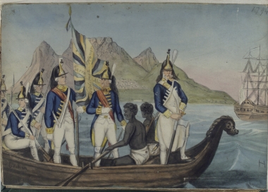 NYPLI Dutch soldiers in boat with slaves